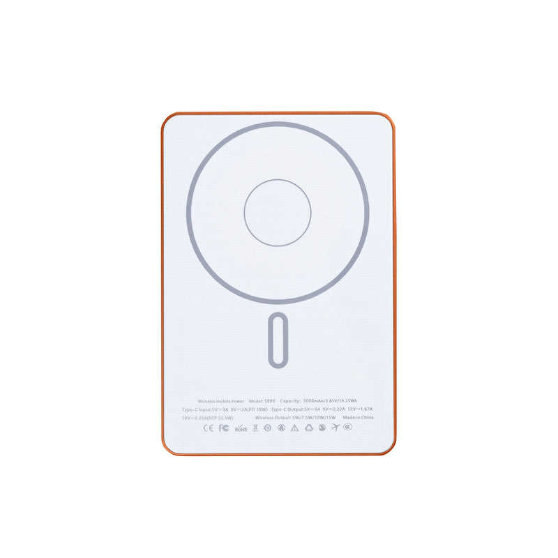 For Apple iPhone 12, 13, 14, 15, 16, 17 Series Ultra Thin Battery Pack Magnetic Charging 15W 5000mAh Orange
