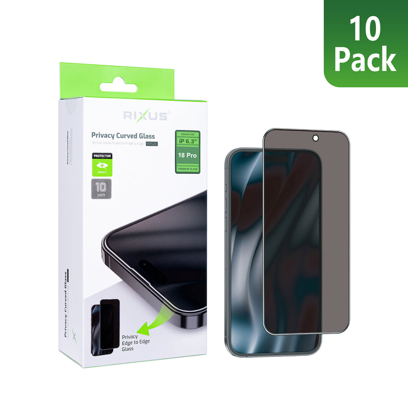 Rixus Privacy Full Curved Edge Tempered Glass For Apple iPhone 18 Pro (10-Pack)