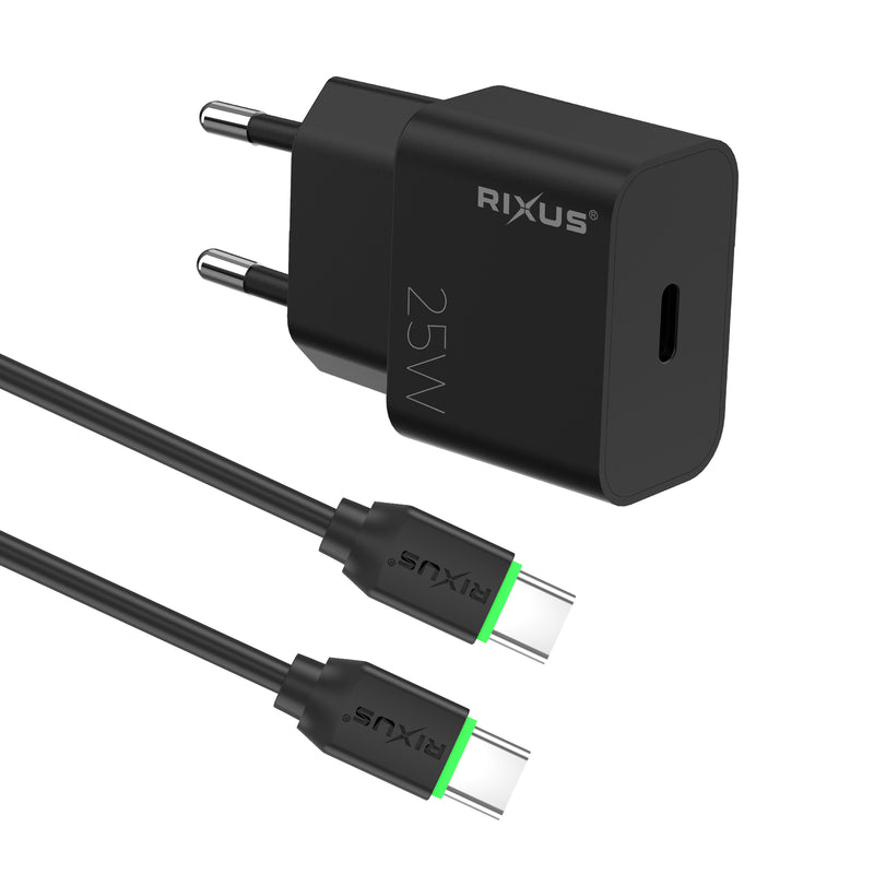 Rixus RXHC05B Fast Charger With USB-C Cable 25W Black