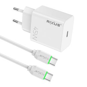 Rixus RXHC06A Fast Charger With USB-C Cable 45W White