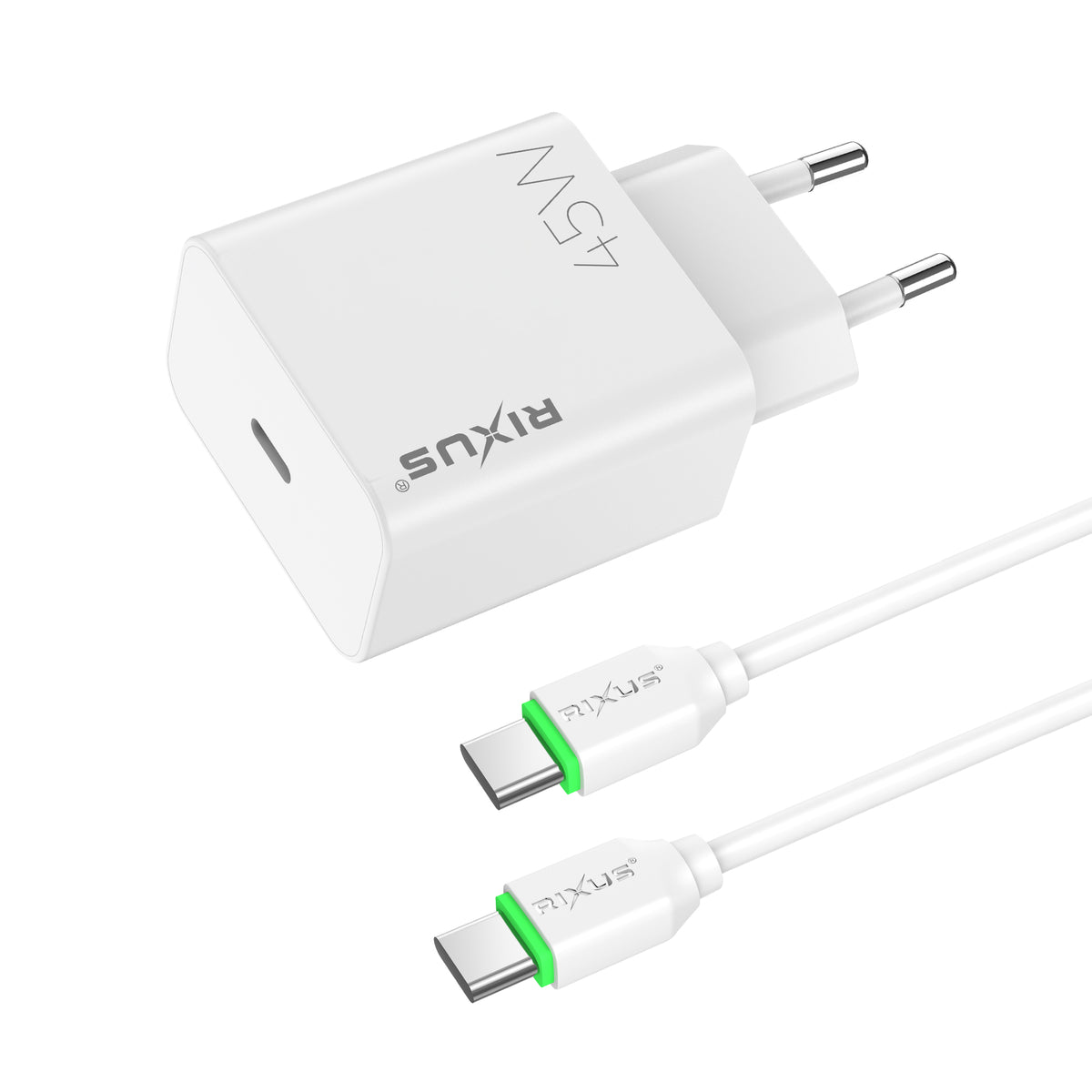 Rixus RXHC06A Fast Charger With USB-C Cable 45W White