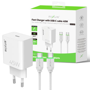 Rixus RXHC06A Fast Charger With USB-C Cable 45W White