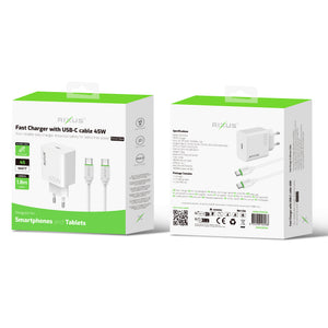 Rixus RXHC06A Fast Charger With USB-C Cable 45W White