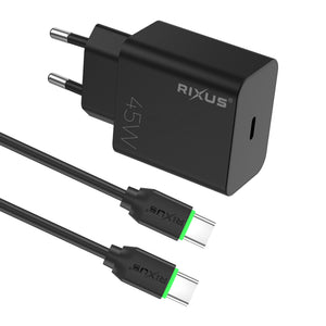 Rixus RXHC06B Fast Charger With USB-C Cable 45W Black