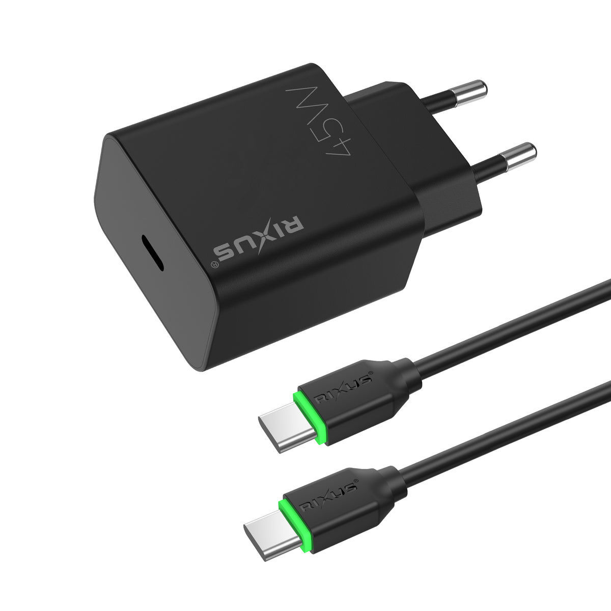 Rixus RXHC06B Fast Charger With USB-C Cable 45W Black