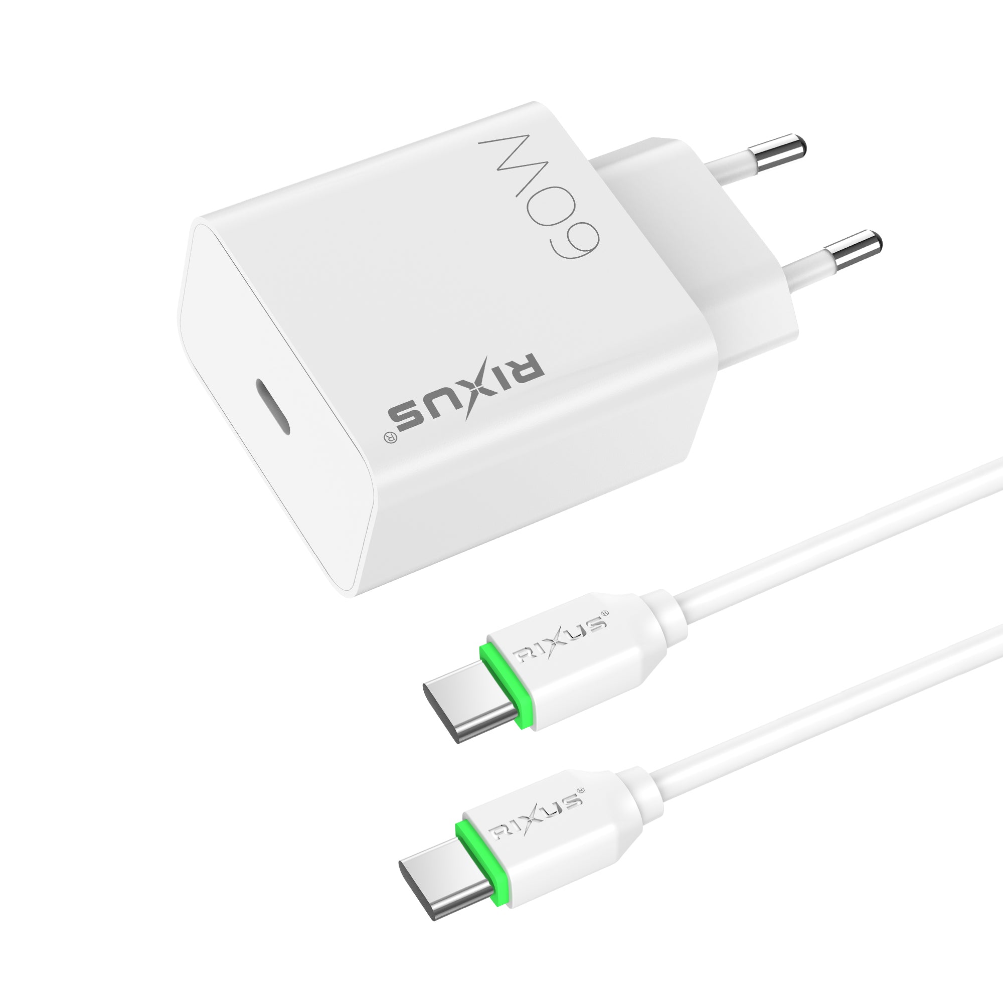 Rixus RXHC07A Fast Charger With USB-C Cable 60W White
