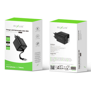 Rixus RXHC08 Charger With Retractable Cable 30W