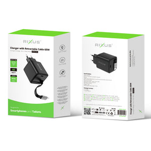 Rixus RXHC10 Charger With Retractable Cable 65W