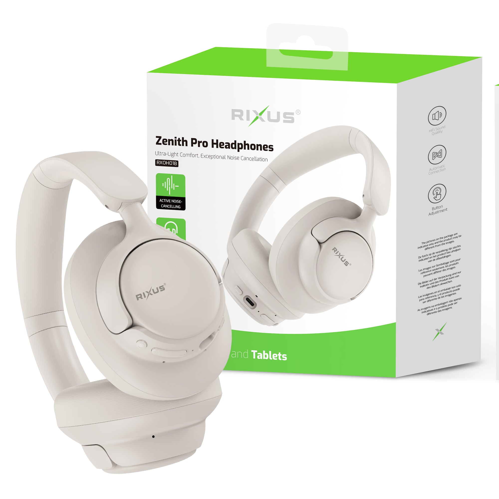 Rixus RXOH01B Zenith Pro Headphones Beige