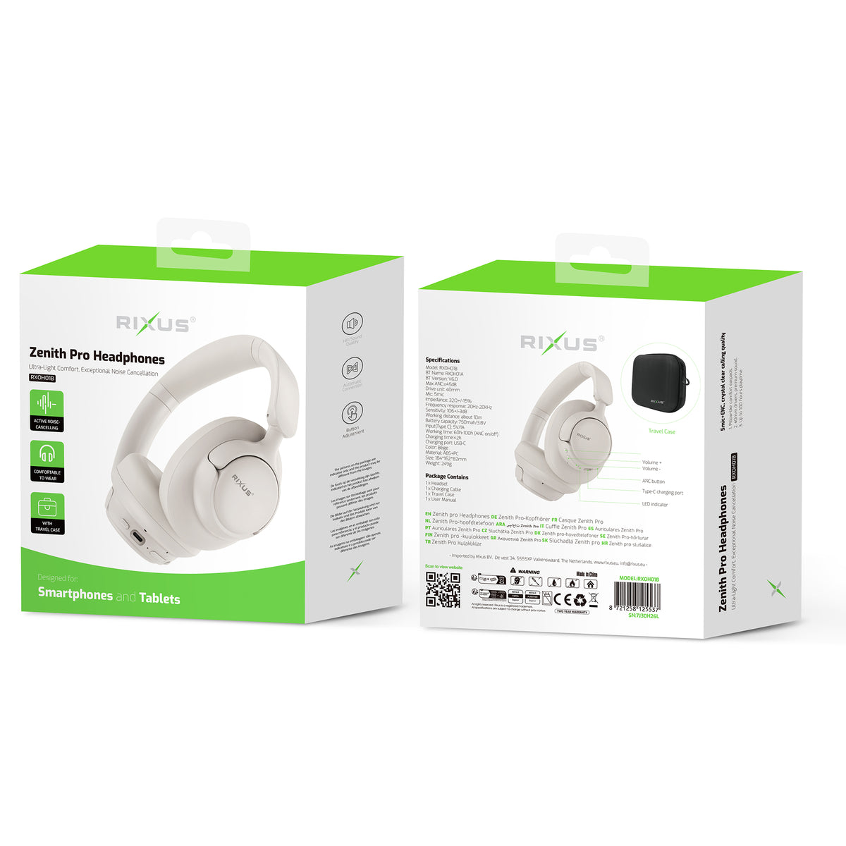 Rixus RXOH01B Zenith Pro Headphones Beige