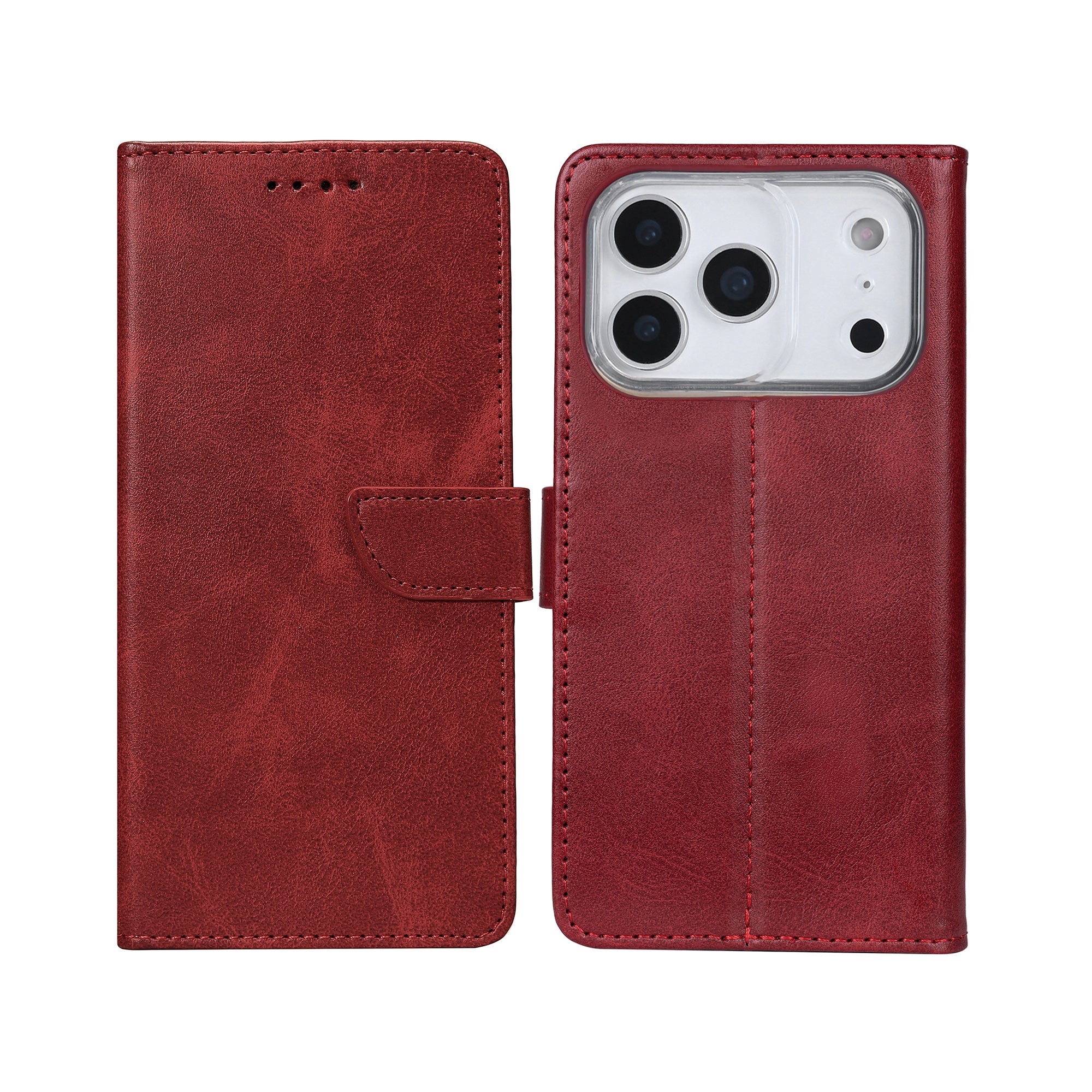 Rixus Bookcase For Apple iPhone 17 Pro, 18 Pro Dark Red