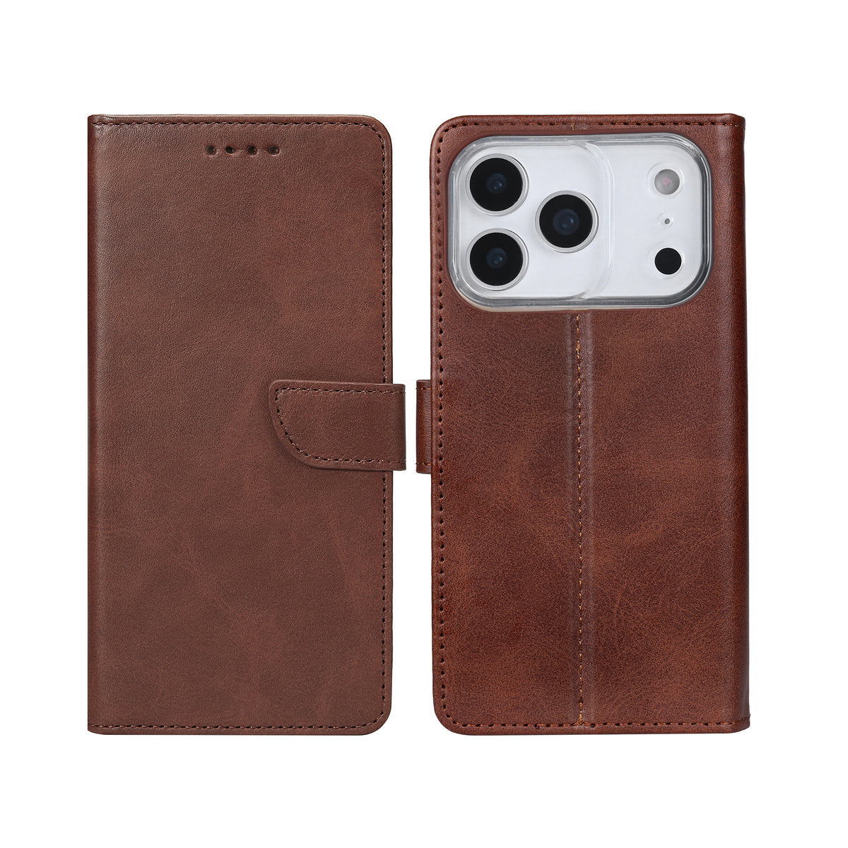 Rixus Bookcase For Apple iPhone 17 Pro Max, 18 Pro Max Brown