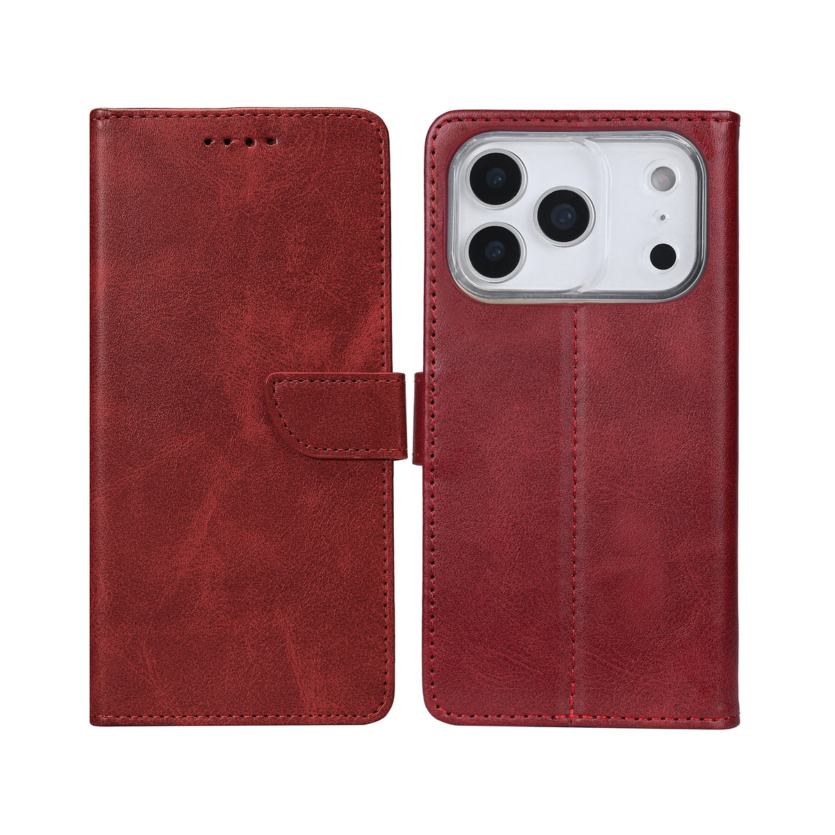 Rixus Bookcase For Apple iPhone 17 Pro Max, 18 Pro Max Dark Red
