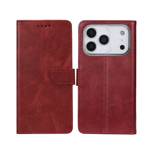 Rixus Bookcase For Apple iPhone 17 Pro Max, 18 Pro Max Dark Red