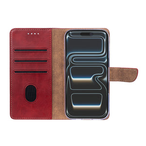 Rixus Bookcase For Apple iPhone 17 Pro Max, 18 Pro Max Dark Red