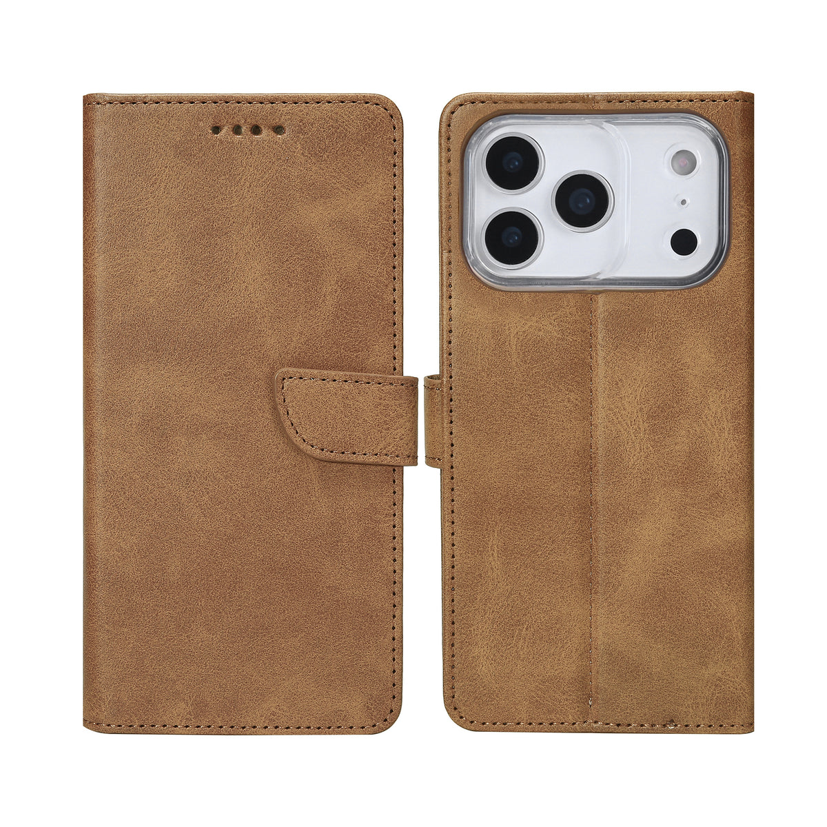 Rixus Bookcase For Apple iPhone 17 Pro Max, 18 Pro Max Light Brown