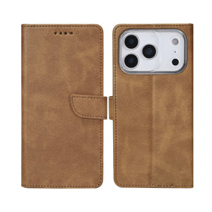 Rixus Bookcase For Apple iPhone 17 Pro Max, 18 Pro Max Light Brown