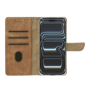 Rixus Bookcase For Apple iPhone 17 Pro Max, 18 Pro Max Light Brown