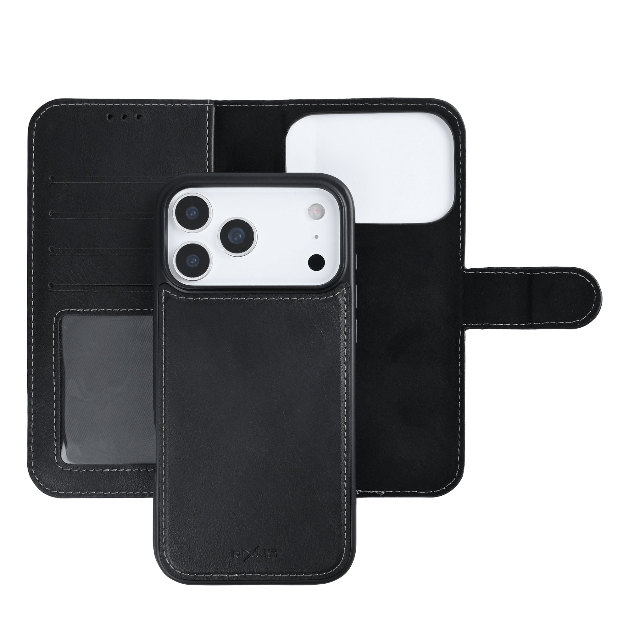Rixus Duo Magnetic Detachable Wallet For Apple iPhone 17 Pro, 18 Pro Black
