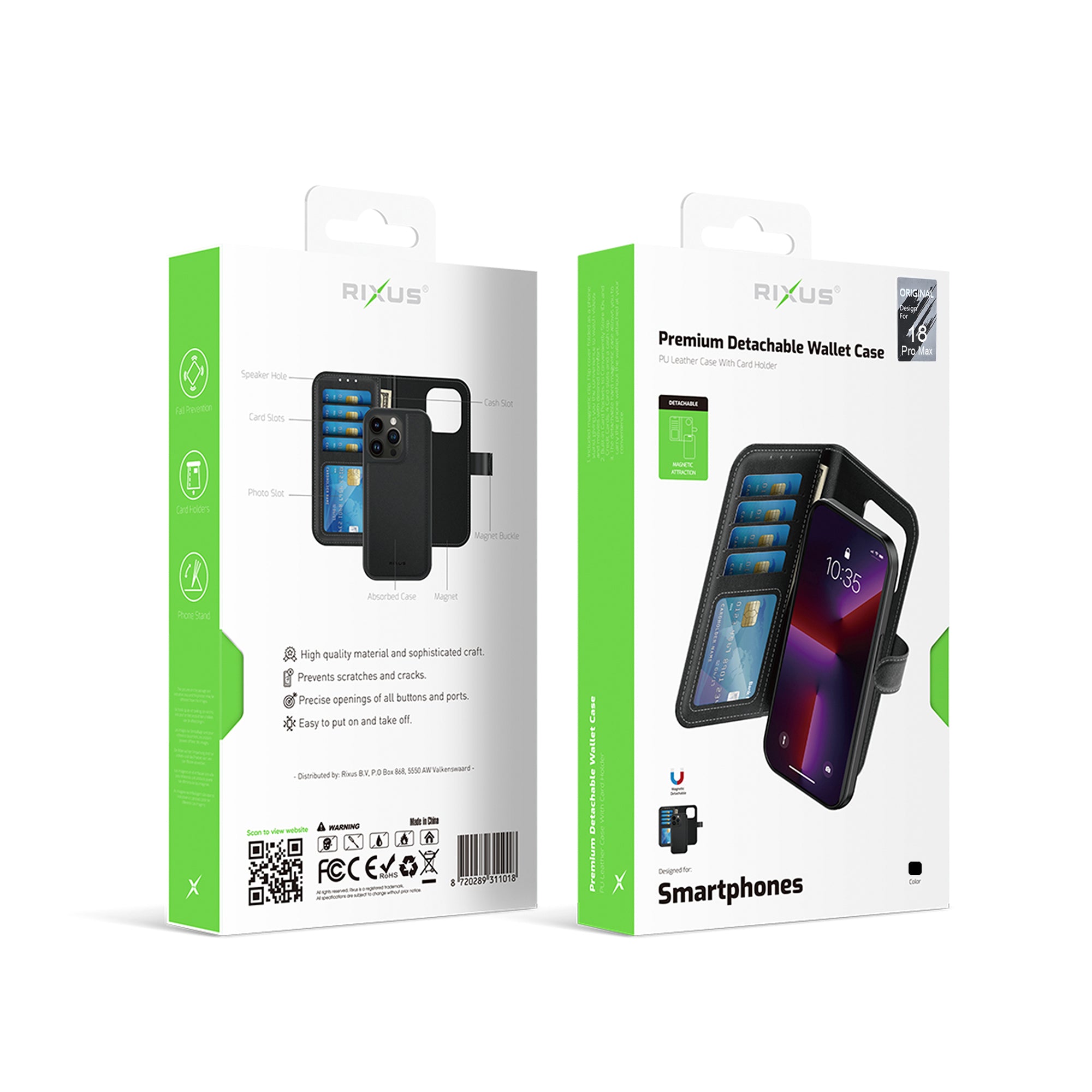 Rixus Duo Magnetic Detachable Wallet For Apple iPhone 17 Pro Max, 18 Pro Max Black