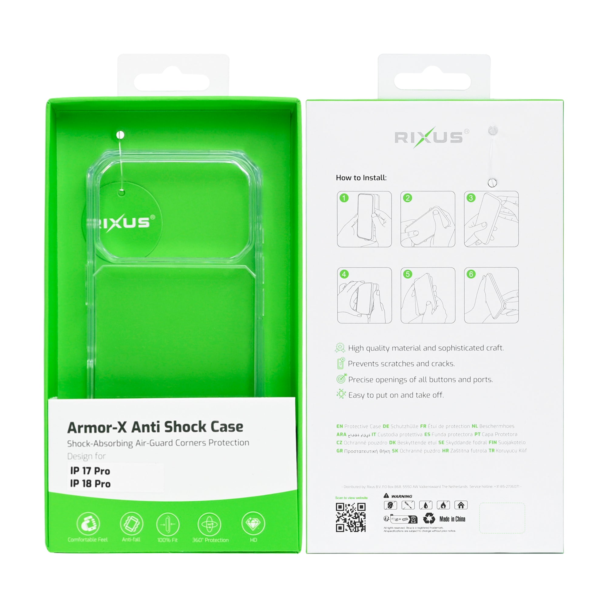 Rixus Armor-X Anti Shock Case For Apple iPhone 17 Pro, 18 Pro Transparent