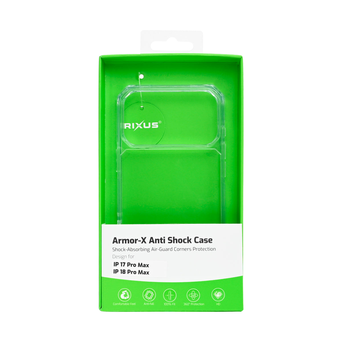 Rixus Armor-X Anti Shock Case For Apple iPhone 17 Pro Max, 18 Pro Max Transparent