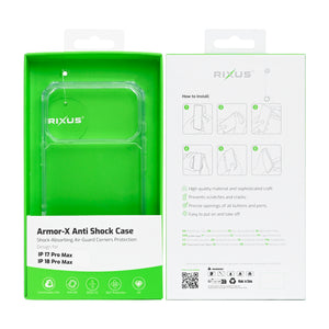 Rixus Armor-X Anti Shock Case For Apple iPhone 17 Pro Max, 18 Pro Max Transparent
