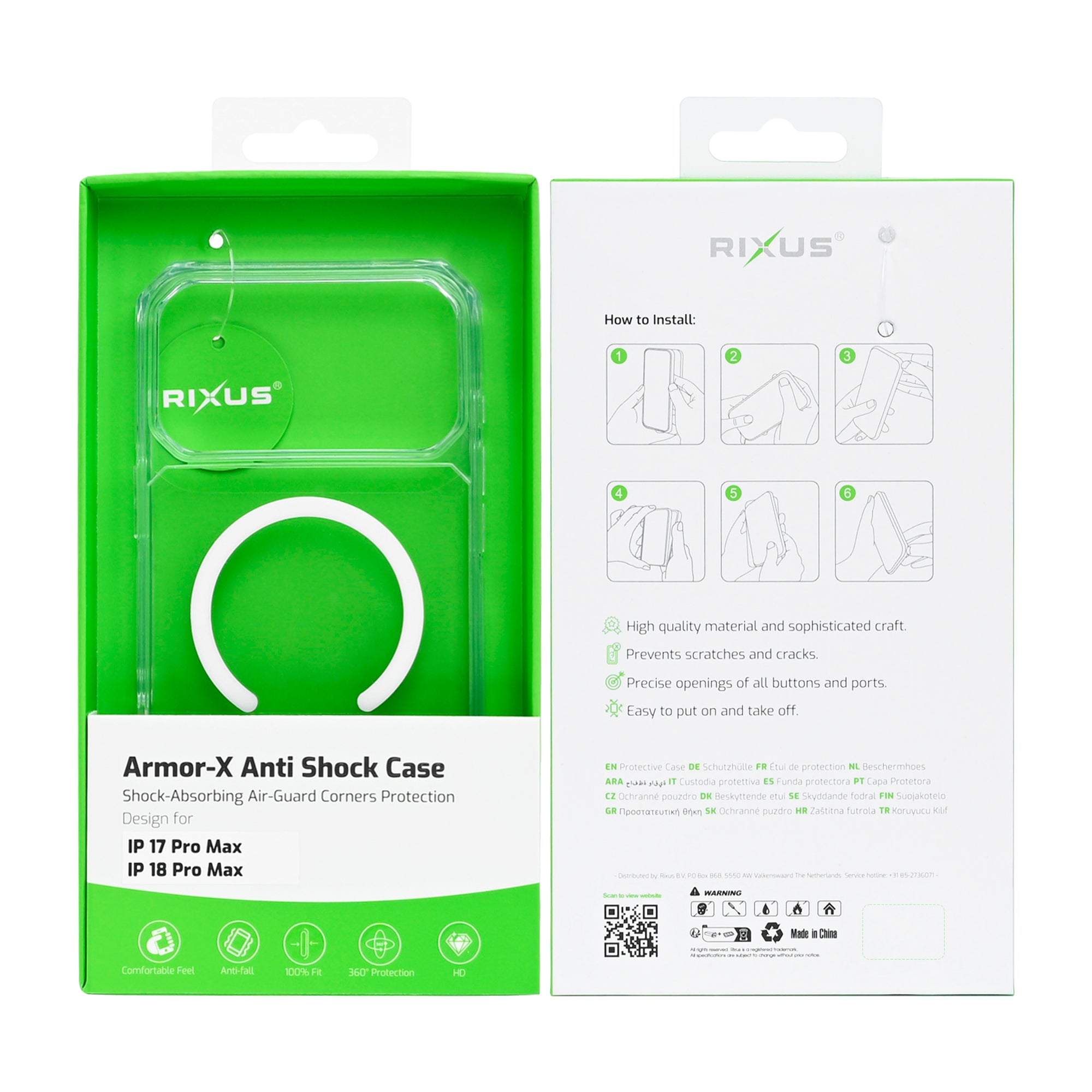 Rixus Armor-X Anti Shock Case With MagSafe Compatible For Apple iPhone 17 Pro Max, 18 Pro Max Transparent