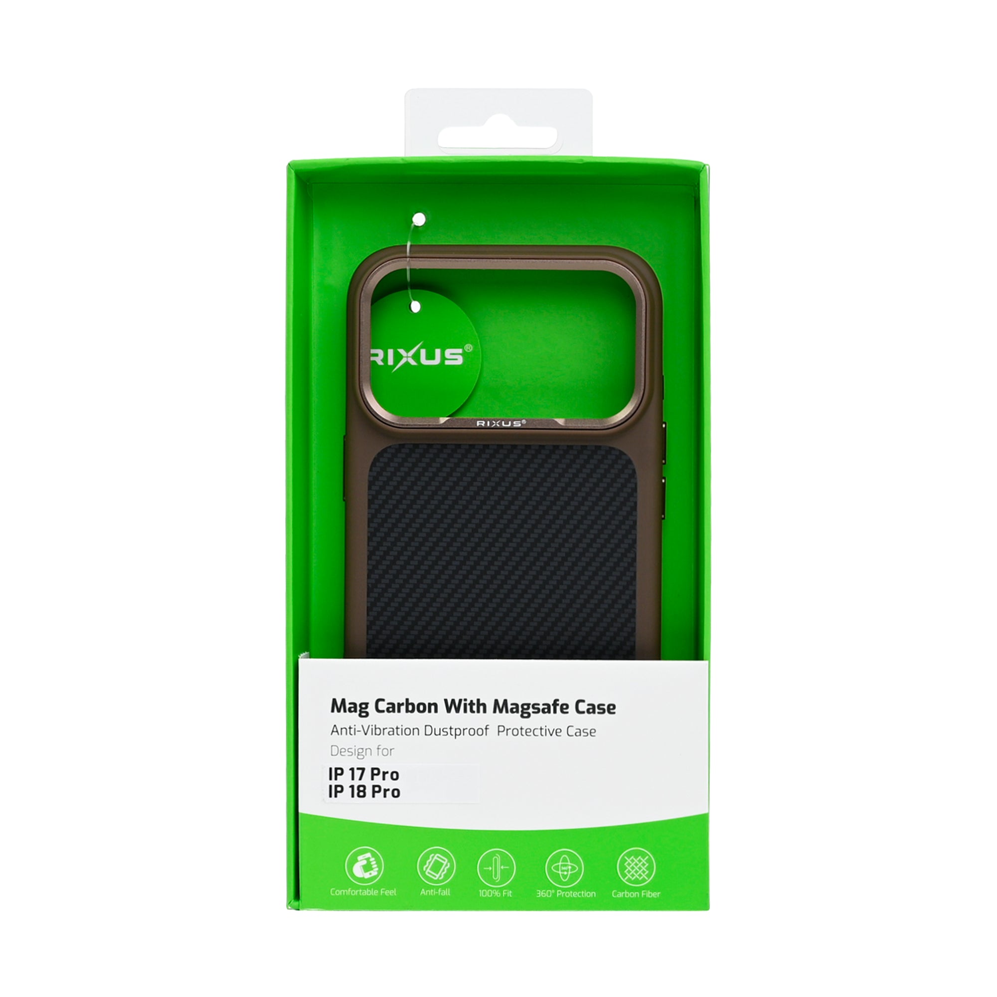 Rixus Mag Carbon With MagSafe Compatible For Apple iPhone 17 Pro, 18 Pro Brown