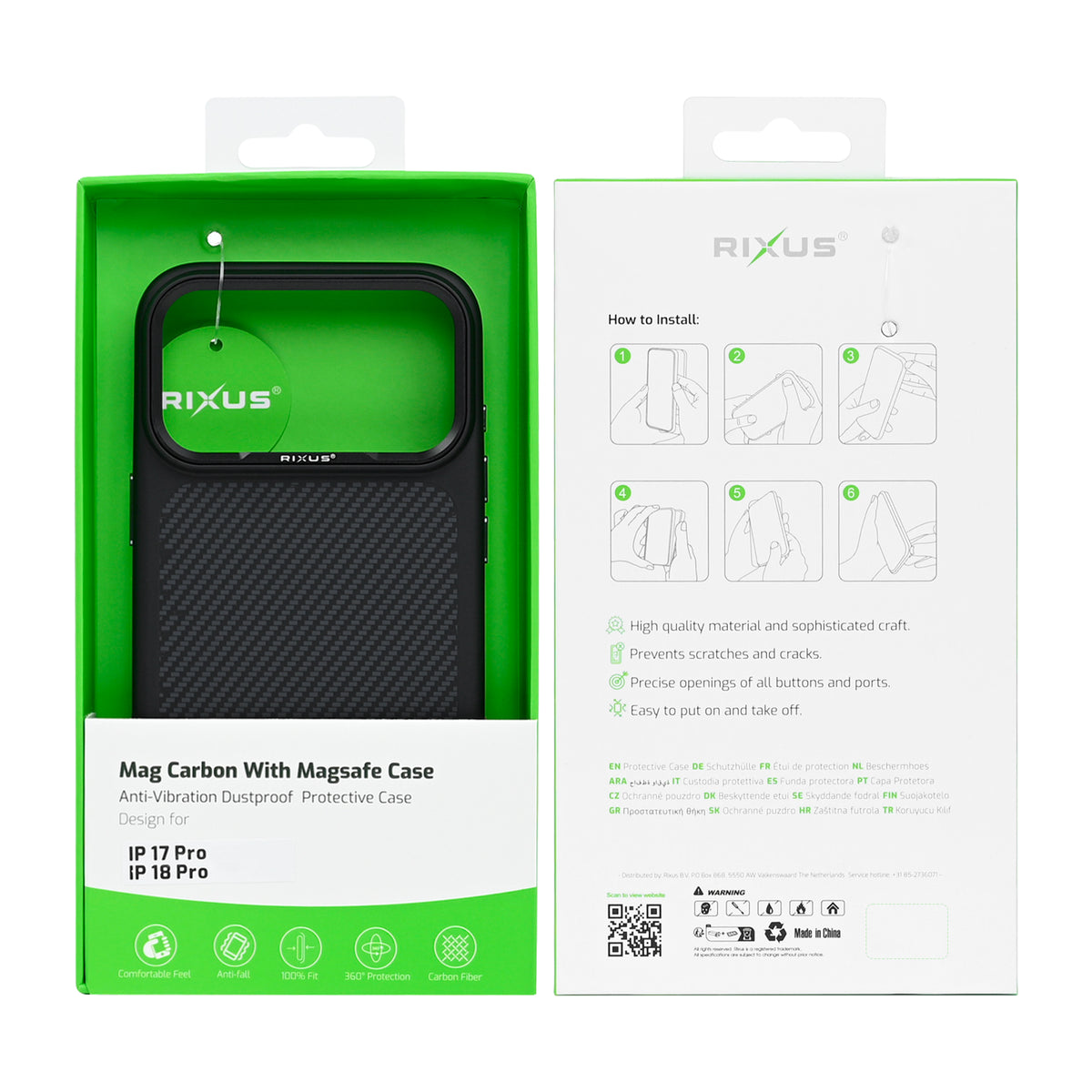 Rixus Mag Carbon With MagSafe Compatible For Apple iPhone 17 Pro, 18 Pro Titanium Black