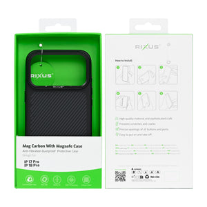 Rixus Mag Carbon With MagSafe Compatible For Apple iPhone 17 Pro, 18 Pro Titanium Black