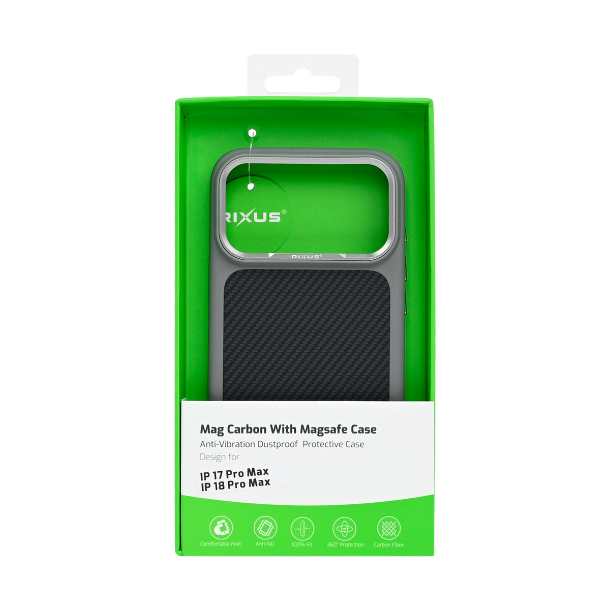 Rixus Mag Carbon With MagSafe Compatible For Apple iPhone 17 Pro Max, 18 Pro Max Titanium Grey