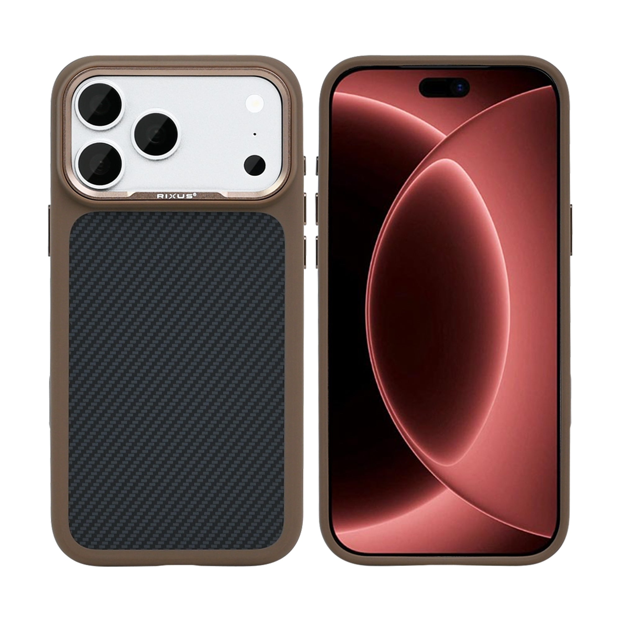 Rixus Mag Carbon With MagSafe Compatible For Apple iPhone 17 Pro Max, 18 Pro Max Brown