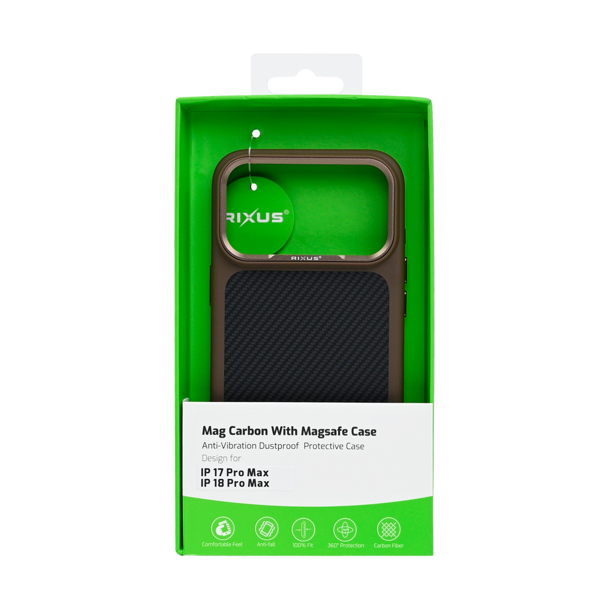 Rixus Mag Carbon With MagSafe Compatible For Apple iPhone 17 Pro Max, 18 Pro Max Brown