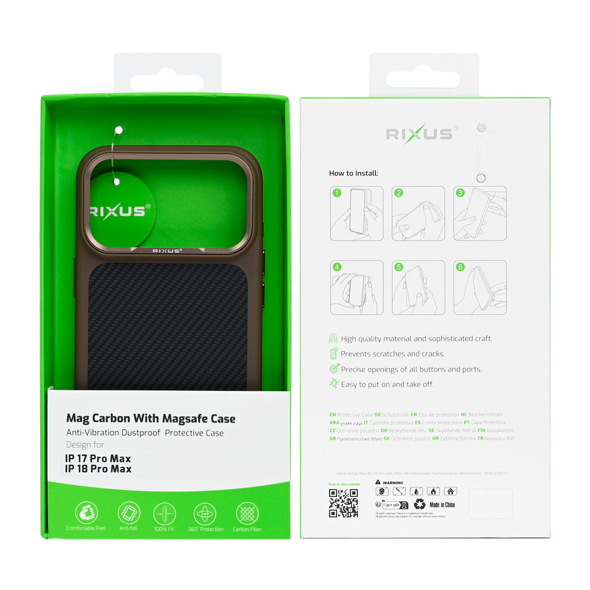 Rixus Mag Carbon With MagSafe Compatible For Apple iPhone 17 Pro Max, 18 Pro Max Brown