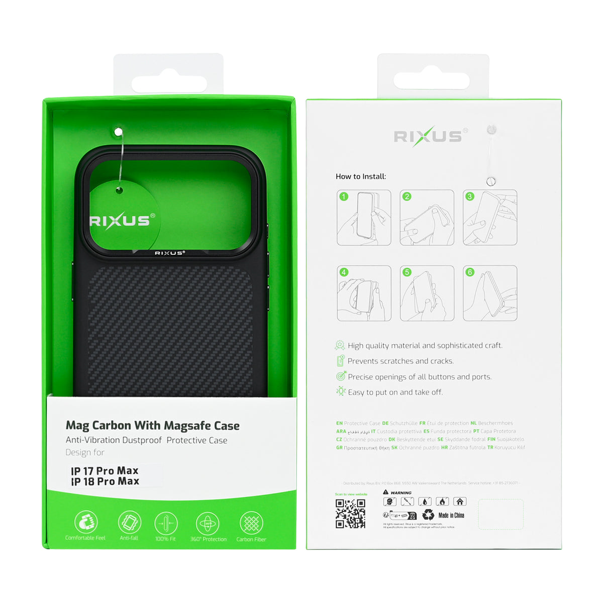 Rixus Mag Carbon With MagSafe Compatible For Apple iPhone 17 Pro Max, 18 Pro Max Titanium Black