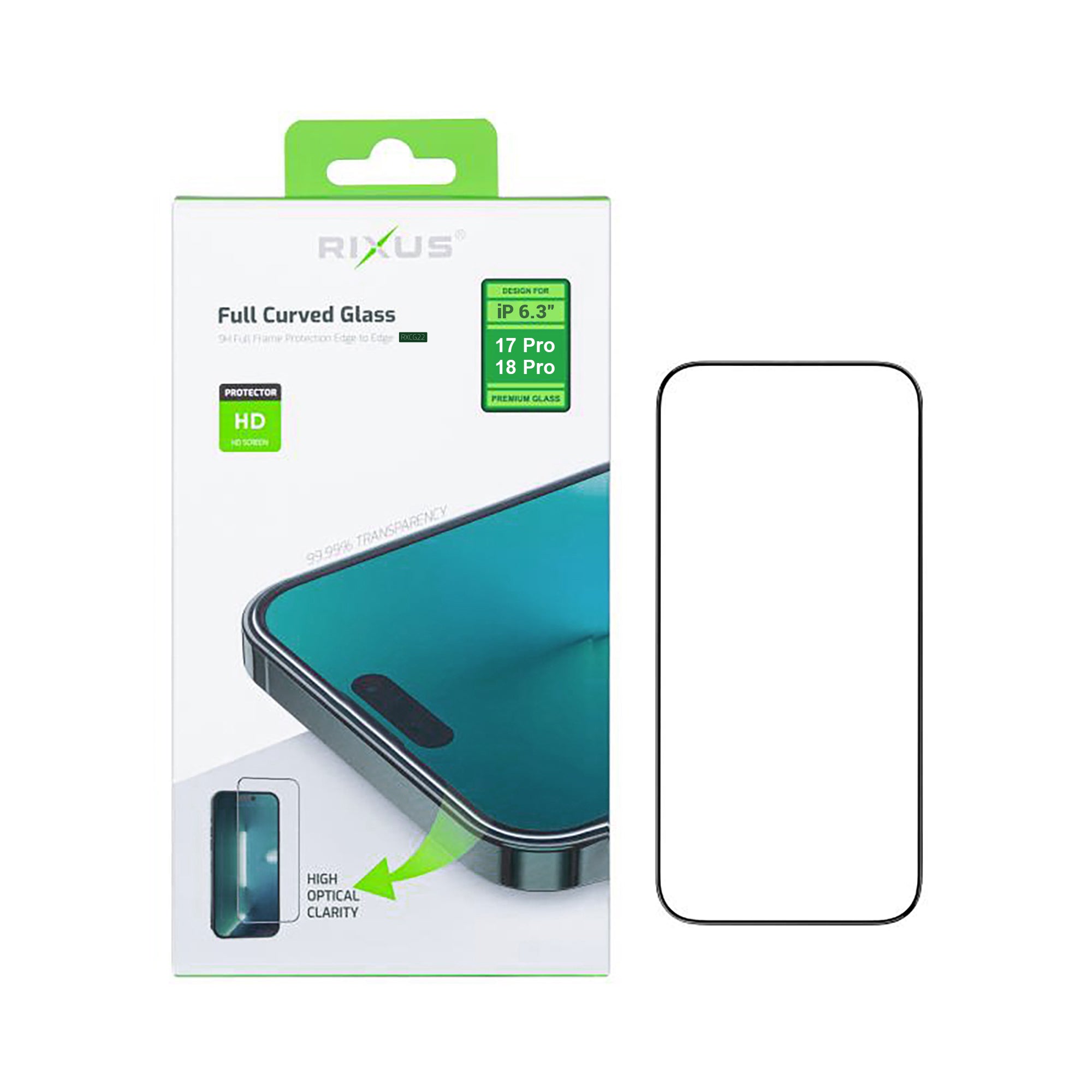 Rixus Clear HD Full Curved Edge Tempered Glass For Apple iPhone 17 Pro, 18 Pro