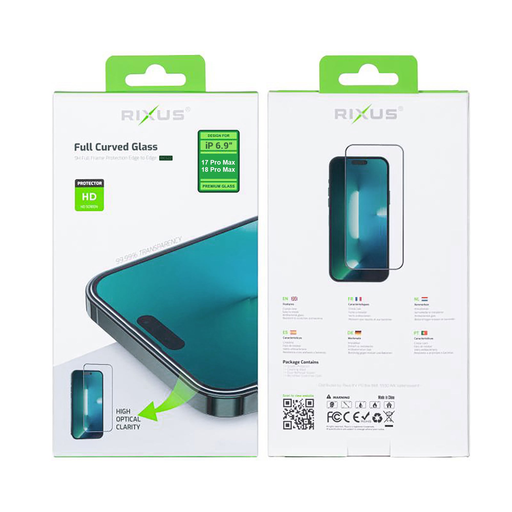 Rixus Clear HD Full Curved Edge Tempered Glass For Apple iPhone 17 Pro Max, 18 Pro Max