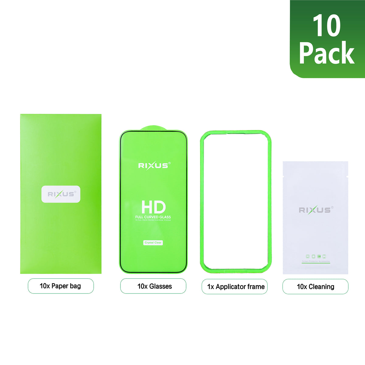 Rixus Clear HD Full Curved Edge Tempered Glass For Apple iPhone 17 Pro Max, 18 Pro Max (10-Pack)
