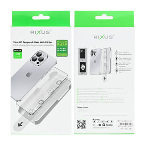 Rixus Clear HD Tempered Glass With Fit Box For Apple iPhone 17 Pro Max, 18 Pro Max