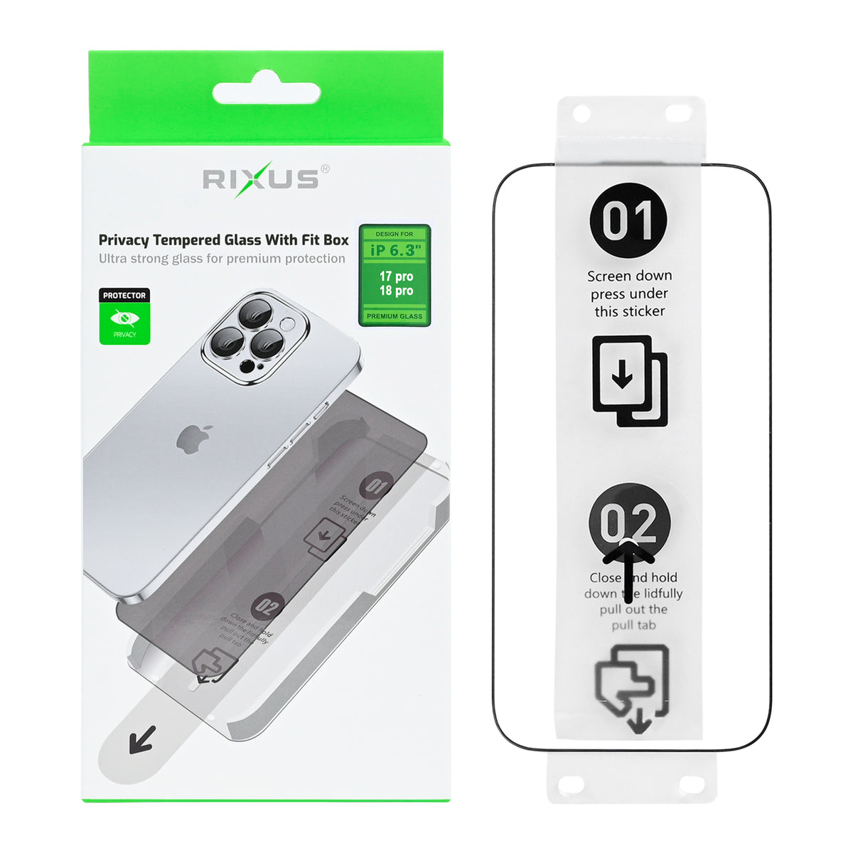 Rixus Clear HD Tempered Glass With Fit Box For Apple iPhone 17 Pro, 18 Pro
