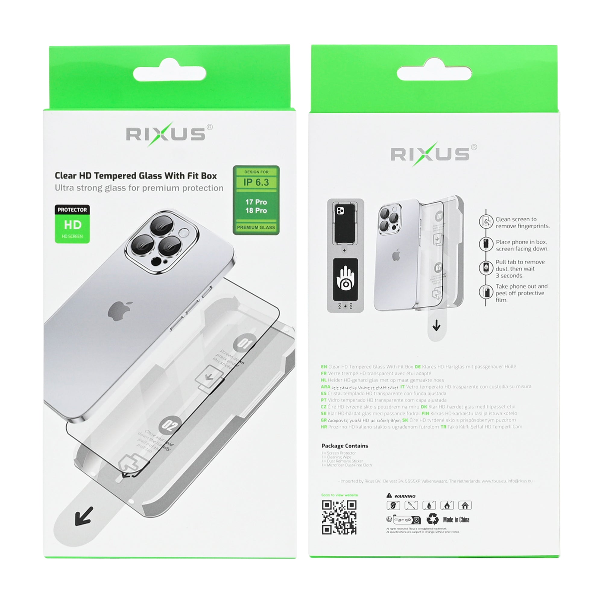 Rixus Clear HD Tempered Glass With Fit Box For Apple iPhone 17 Pro, 18 Pro
