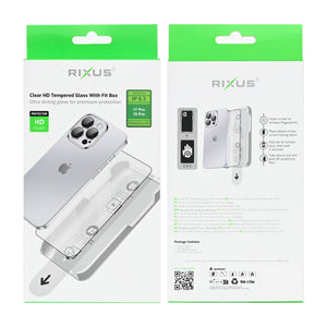 Rixus Clear HD Tempered Glass With Fit Box For Apple iPhone 17 Pro, 18 Pro