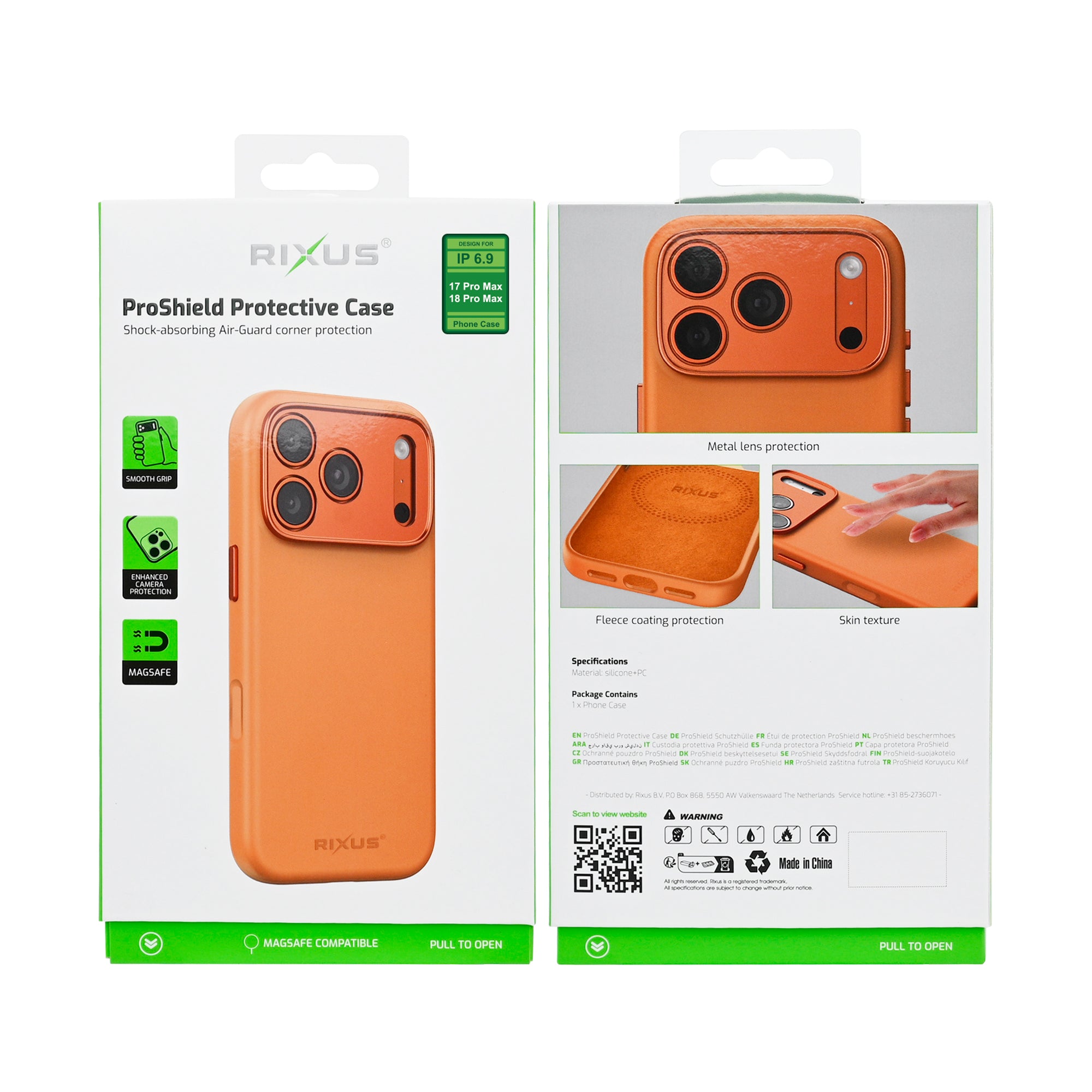 Rixus ProShield Case For Apple iPhone 17 Pro Max, 18 Pro Max Orange
