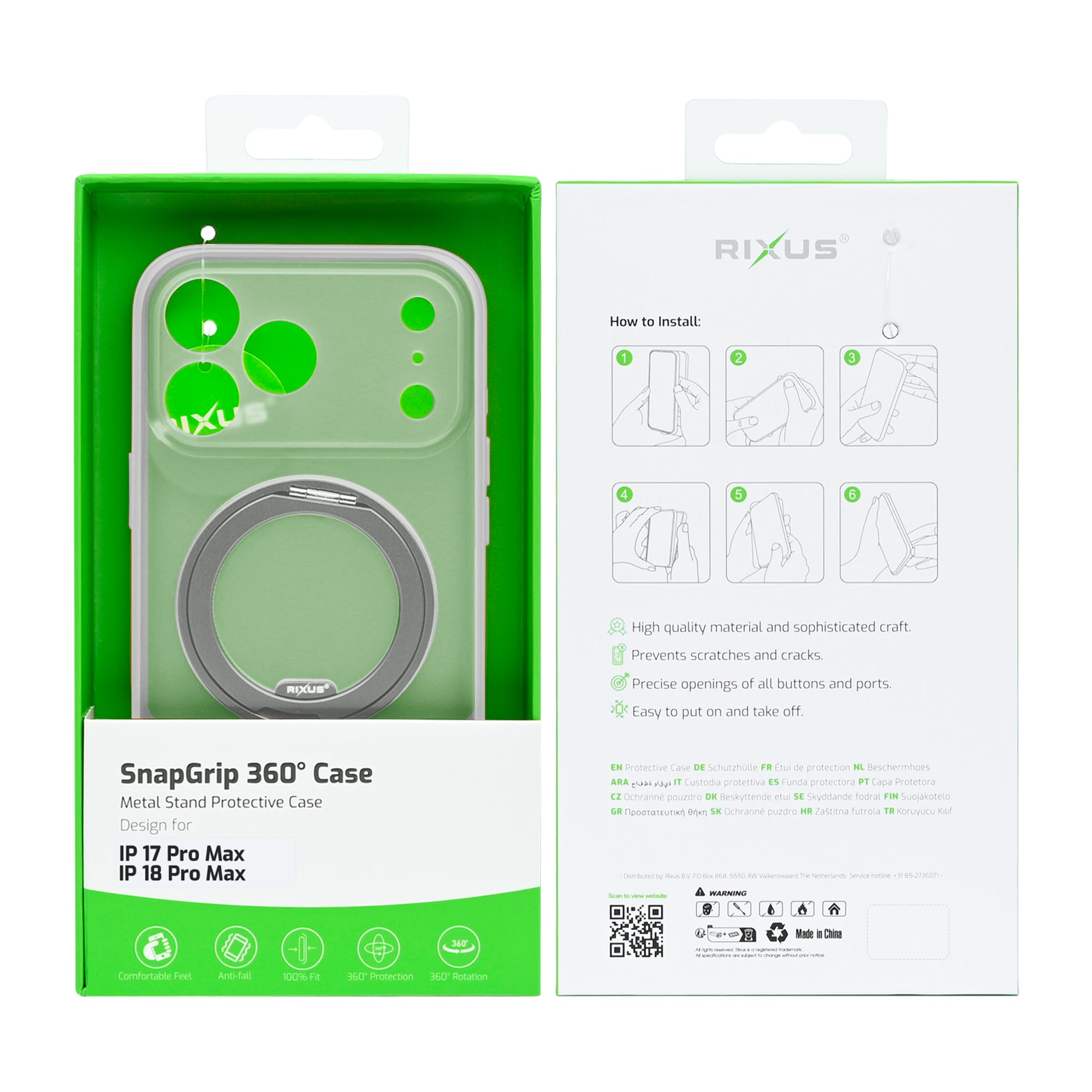 Rixus SnapGrip 360 Case For Apple iPhone 17 Pro Max, 18 Pro Max White