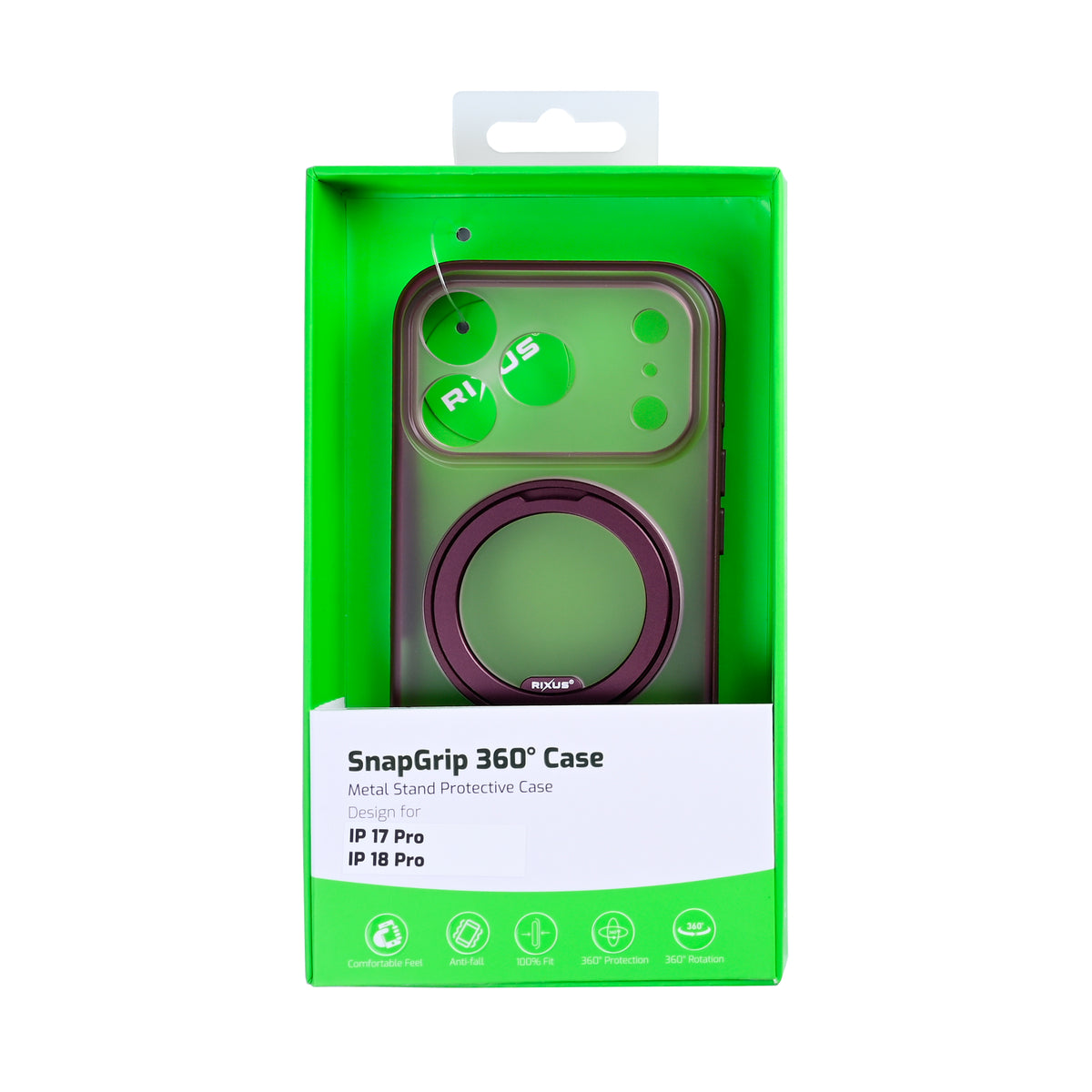 Rixus SnapGrip 360 Case For Apple iPhone 17 Pro, 18 Pro Deep Purple