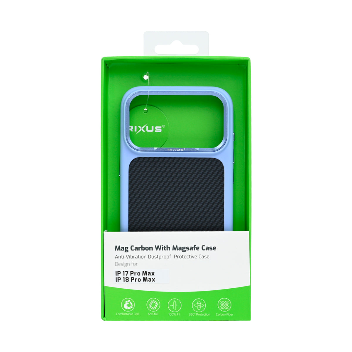 Rixus Mag Carbon With MagSafe Compatible For Apple iPhone 17 Pro Max, 18 Pro Max Light Blue