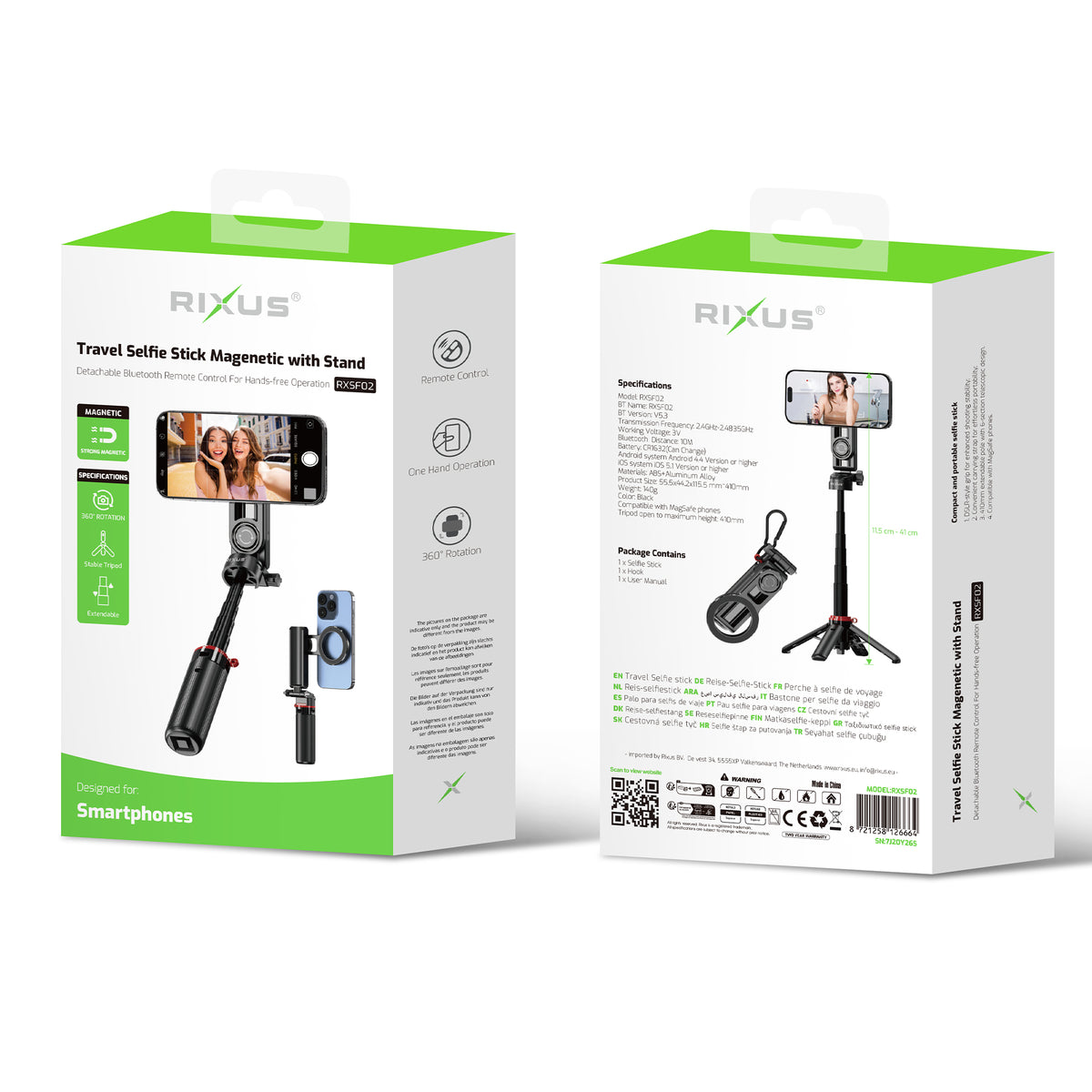 Rixus RXSF02 Travel Selfie Stick Magenetic With Stand