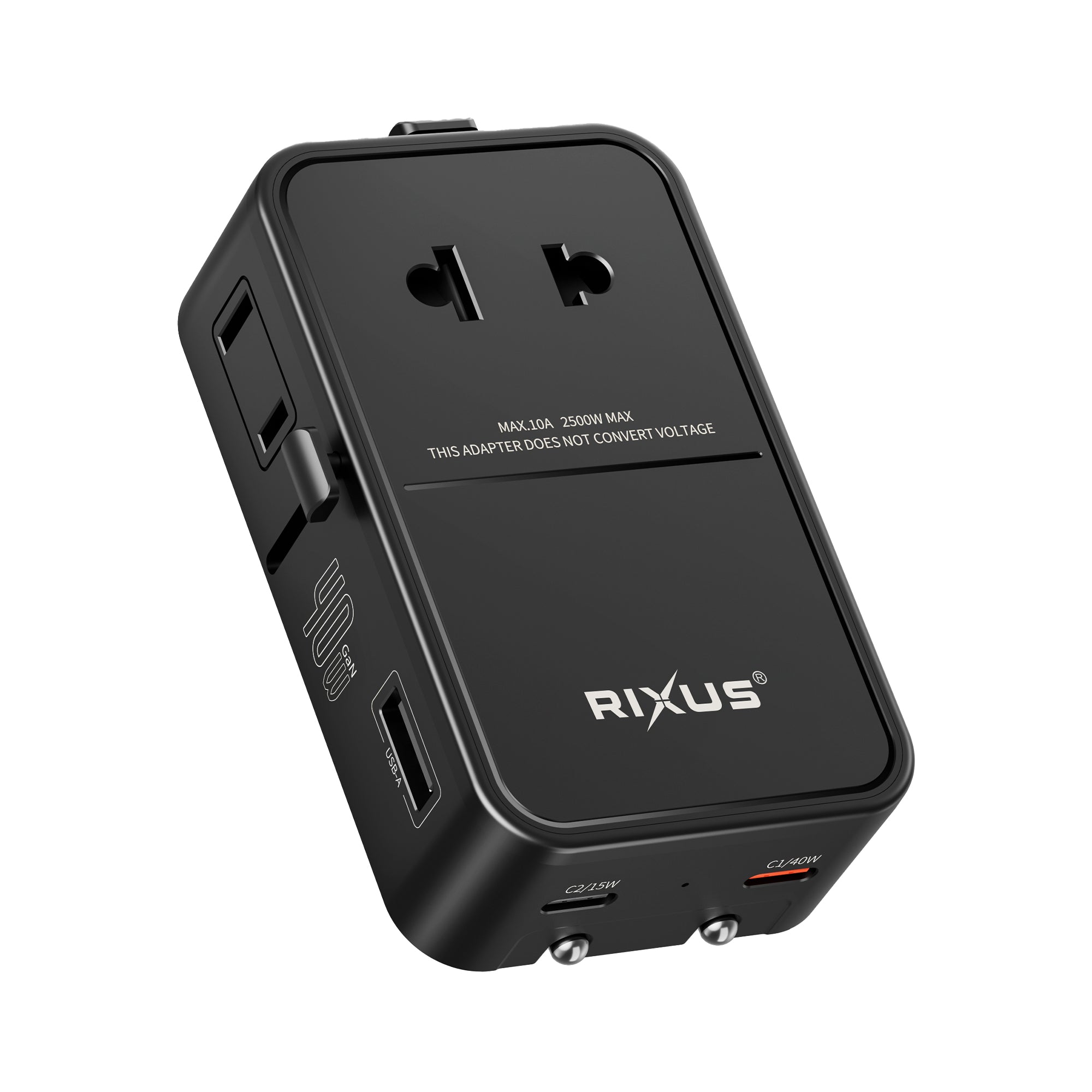 Rixus RXTA02 World Travel Adapter 40W With 3 USB Ports Black