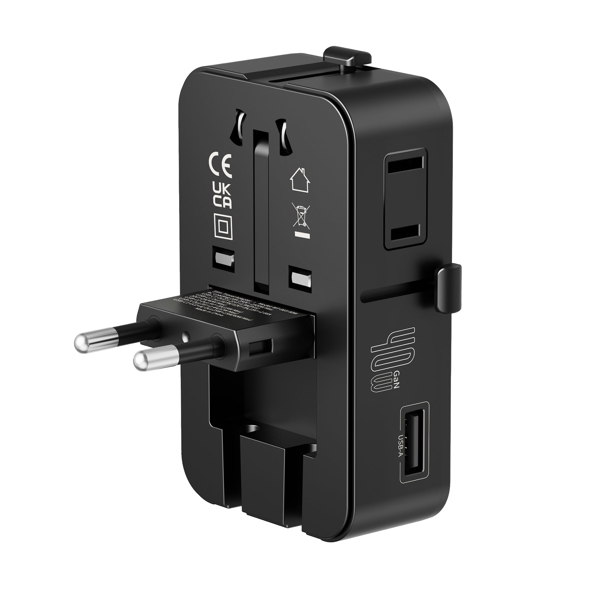 Rixus RXTA02 World Travel Adapter 40W With 3 USB Ports Black